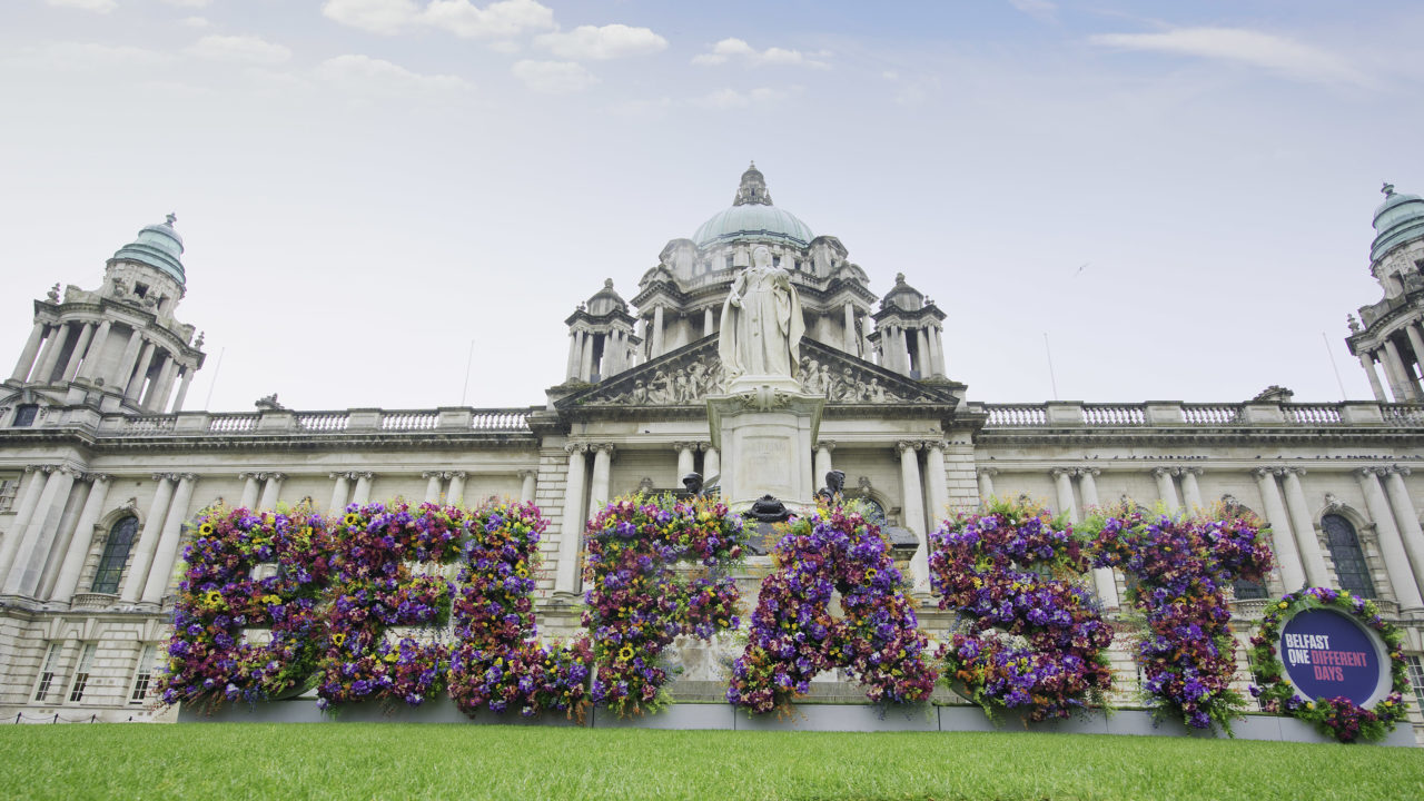 Belfast One floral installation at Belfast City Hall